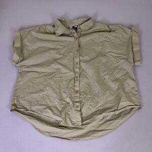 DKNY Button Down Shirt Women's Plus Size 1X Olive Green Cotton Short Sleeve